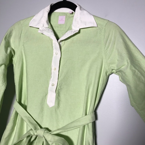Ann Mashburn Cotton Long Sleeve Collared Tie Belt Shirtdress Lime Green Size XS - Picture 2 of 6